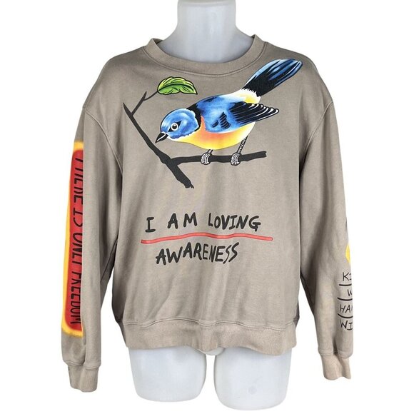 Street Wear Graphic Sweatshirt L Bird Skeleton Skater Uplifting Graffiti Hip Hop - Picture 10 of 15